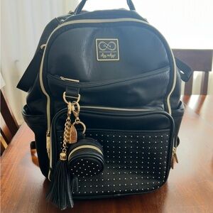 Itzy Ritzy Black Leather Backpack with Gold Accents